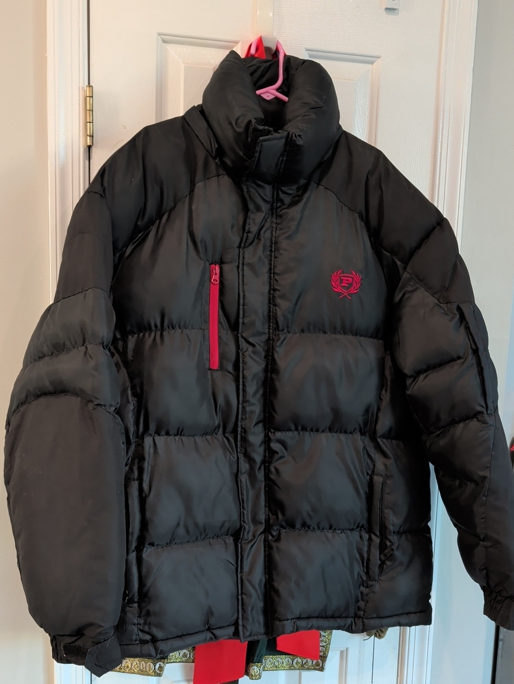 Men's Black Puffer Jacket with Red Accents